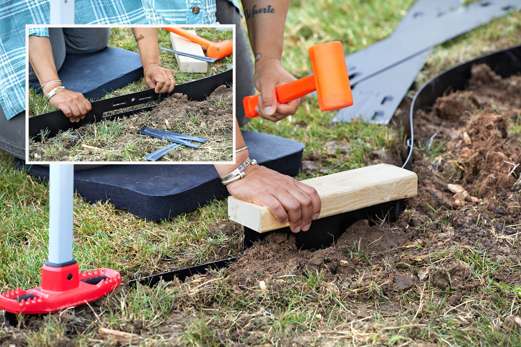 Installing metal Edging Into Place 