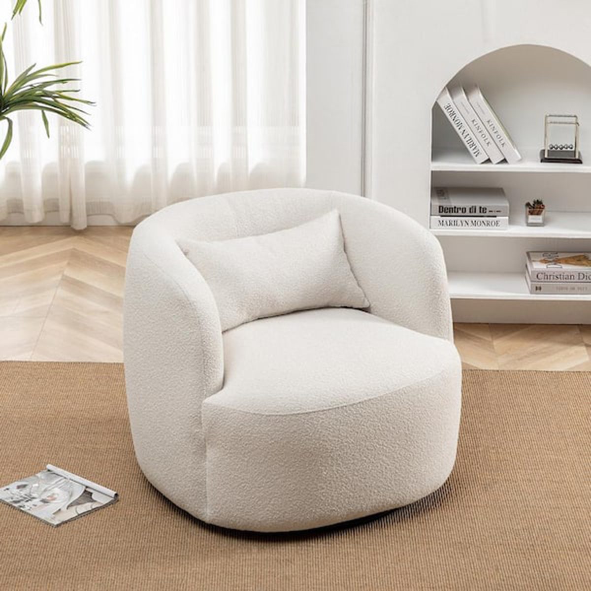 Kinwell Beige Polyester Barrel Chair With Swivel Ecomm Via Homedepot.com